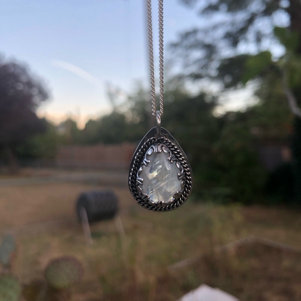 Handmade Sterling Silver Teardrop Moonstone Pendant - Picture 6 of 7